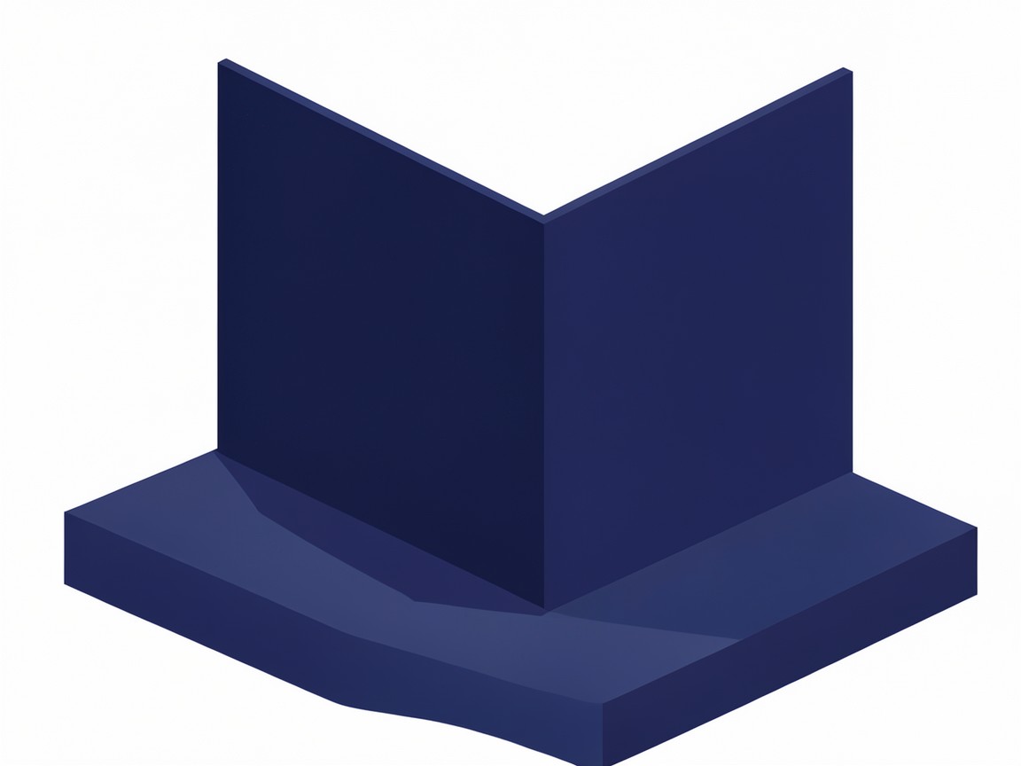 An open book reduced to two flat isometric page planes resting on a plinth.